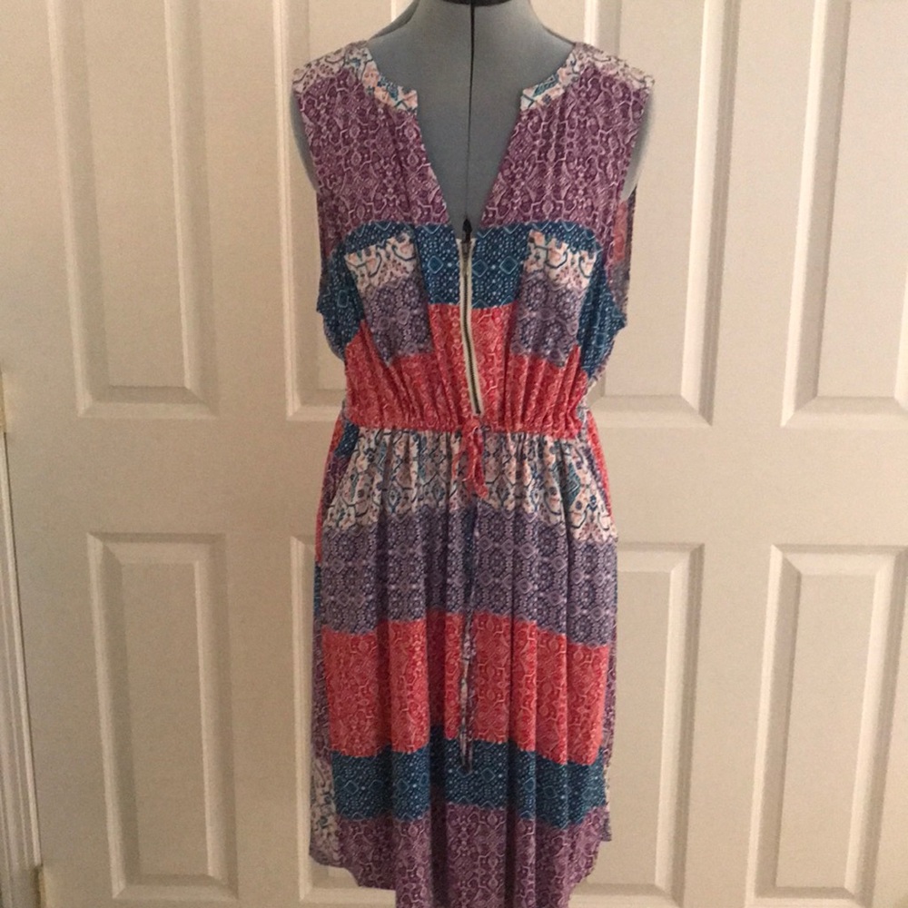 New Torrid Plus Multi Print Patchwork Look Blue Red Purple White Sleeveless D…